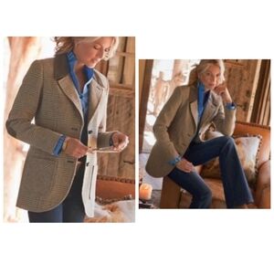 Soft Surroundings Beige Wool Blend Plaid Blazer with Elbow Pads Size 2X